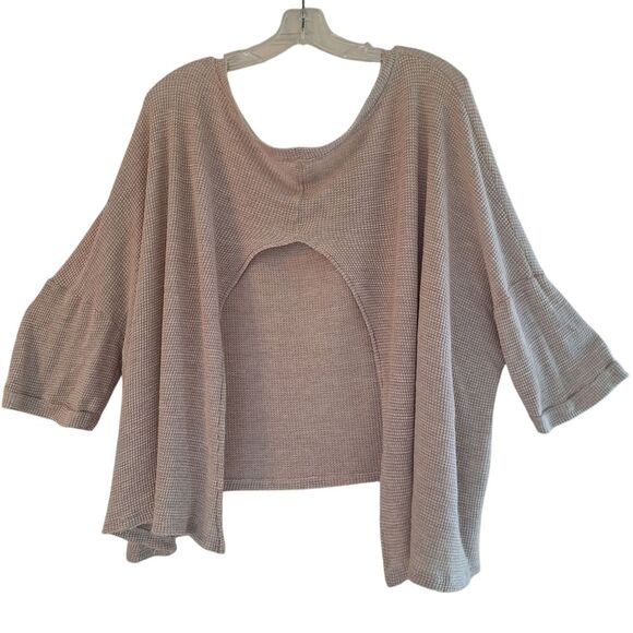 FREE PEOPLE STORYTELLER USA Made Waffle Knit Split Back TEE Swing Top OVERSIZE S - Picture 10 of 13